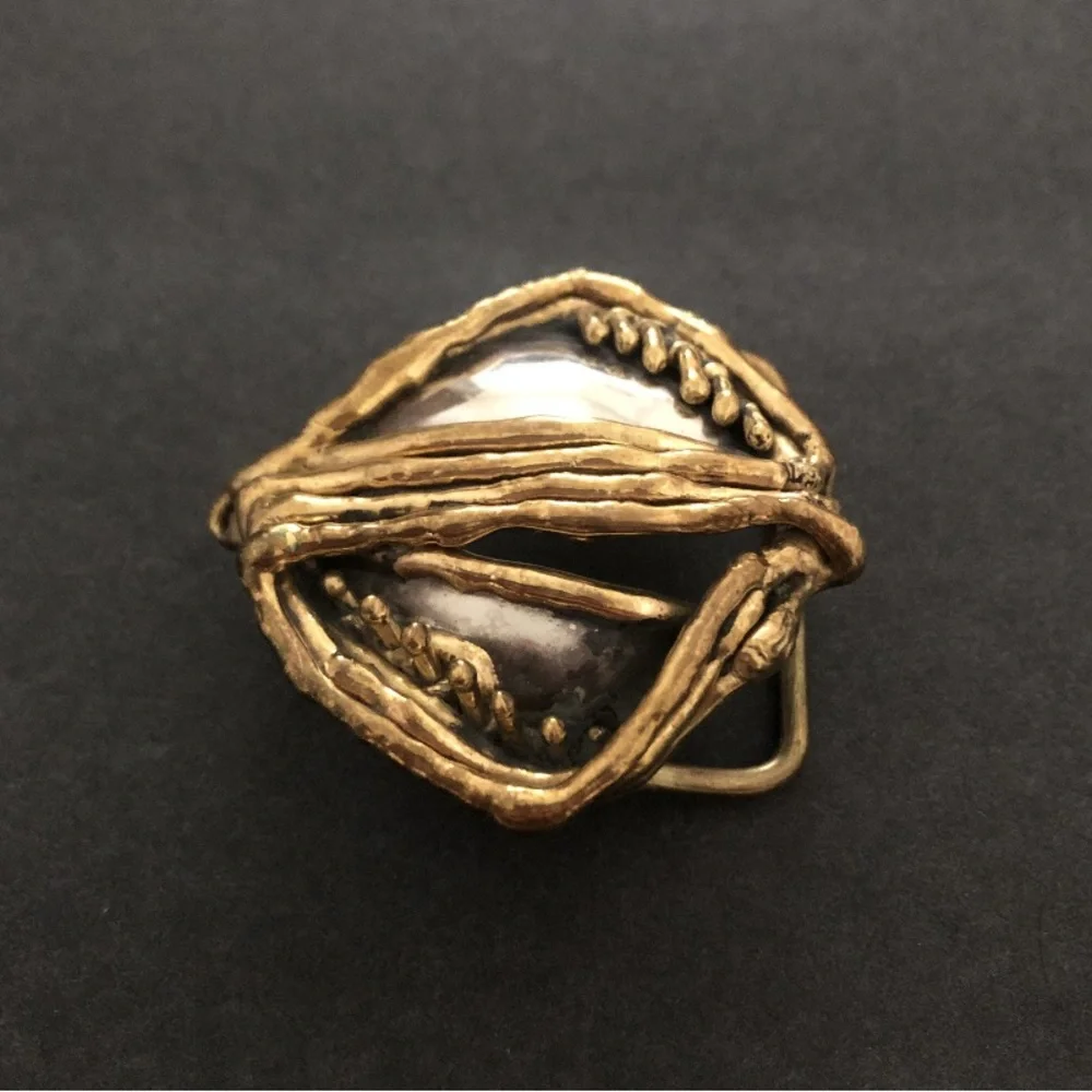 Rare Brutalist Handmade Abstract Two Tone Studio Art Belt Buckle Mixed Metals - Picture 1 of 4